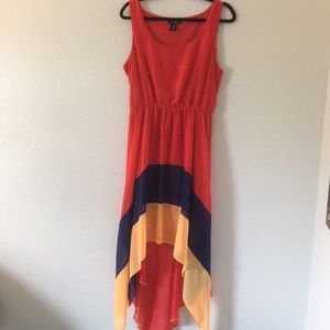 Pink Red HiLow Color Block Drape Tank Twirl Dress